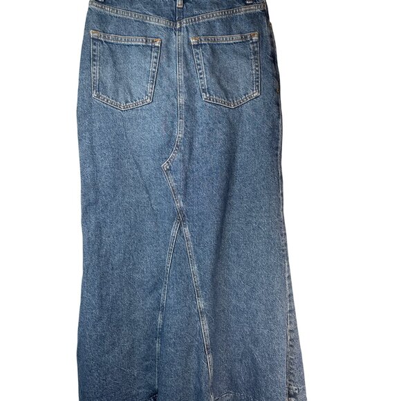 Zara Denim Maxi Skirt XS High Waist Distressed Hem Blue - Picture 13 of 13